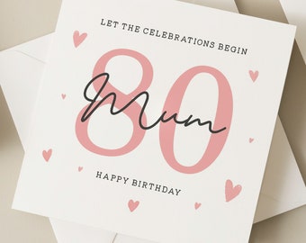 Birthday Mum Card, 80th Birthday Card For Mum, Eightieth Birthday Mum Card, Happy Birthday Mum, 80th Birthday Gift, Mother, Mum