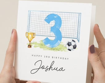 Voetbal verjaardagskaart, gepersonaliseerde 3e verjaardagskaart, derde verjaardagskaart voor zoon, voor neefje, 3e verjaardagskaart voor kleinzoon