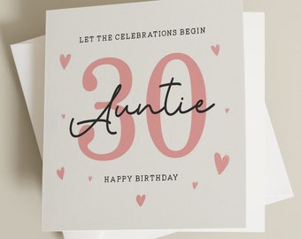 Birthday Auntie Card, 30th Birthday Card For Aunt, Aunty 30th Birthday Gift, Auntie Thirtieth Birthday, Milestone Birthday