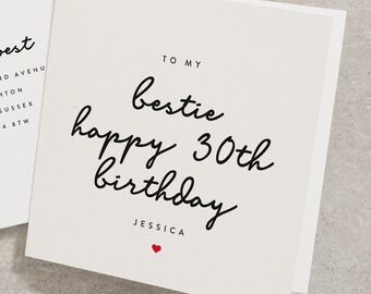 To My Bestie Happy 30th Birthday, Any Name, Personalised 30th Birthday Card For Best Friend, For Her Birthday Card, 30th, Bestie BC505