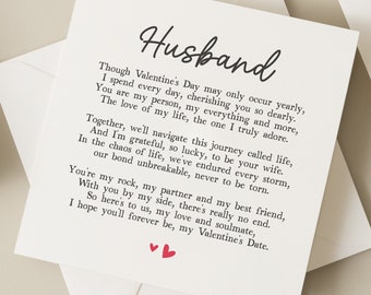 Tarjeta del día de San Valentín del marido, tarjeta del día de San Valentín del poema para el marido, tarjeta del día de San Valentín para él, tarjeta romántica del marido, regalo de San Valentín
