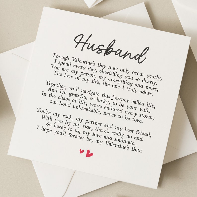 Husband Valentines Day Card, Poem Valentines Day Card For Husband, Valentines Day Card For Him, Romantic husband card, Valentine's Gift image 1