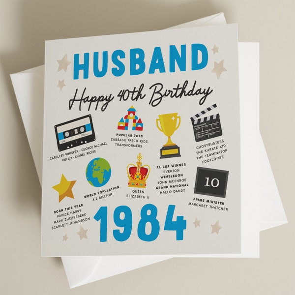 40th Birthday Card For Husband, Fact Birthday Card For Husband, Gift For Him, Milestone Birthday Card, Gift For Husband, Born In 1984