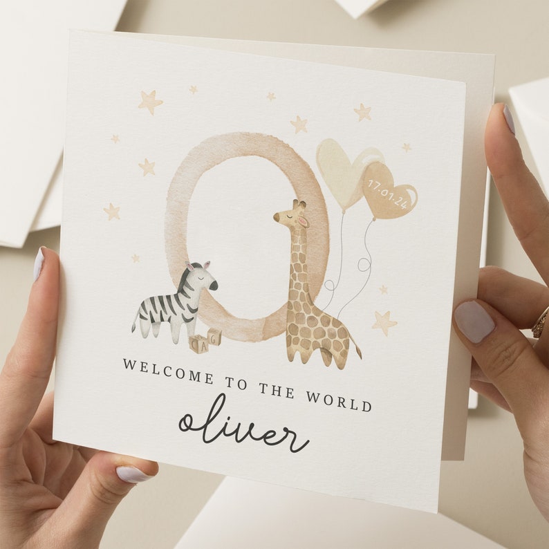 New Baby Card, Personalised Newborn Card for Nephew, Niece, Gift For New Grandson or Granddaughter, Welcome to the World Card image 1