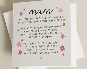 Poem Mothers Day Card From Daughter, Cute Mother Day Card Mum, Happy Mothers Day Cards, Personalised Mothers Day Gift