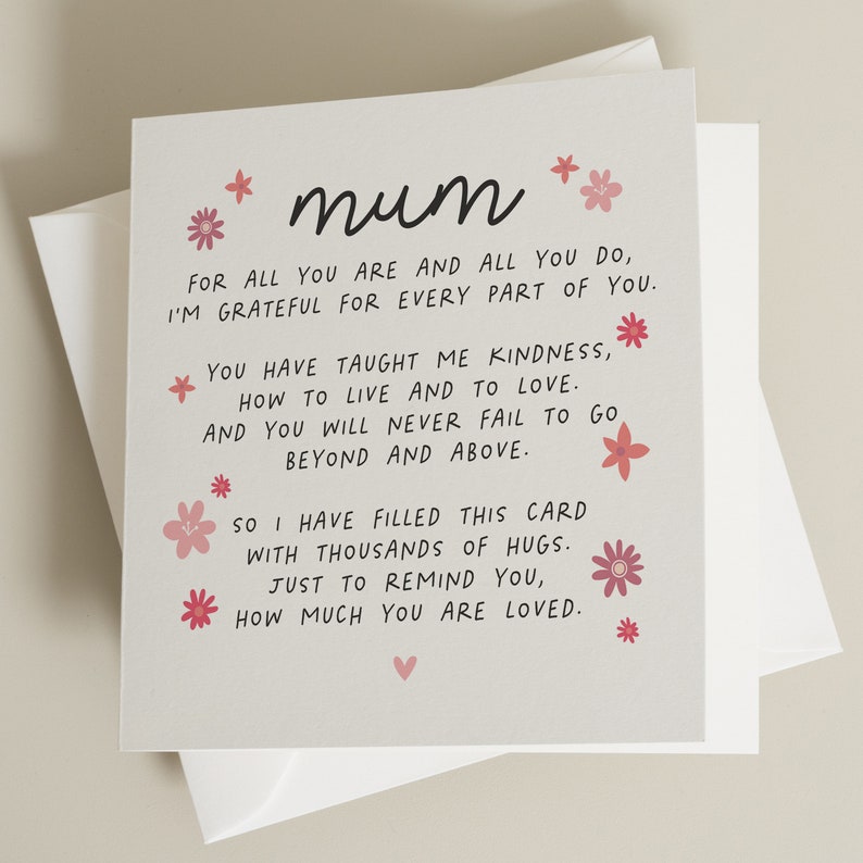 Gedicht Moederdagkaart van dochter, schattige moederdagkaart mama, gelukkige moederdagkaarten, gepersonaliseerd moederdagcadeau afbeelding 1