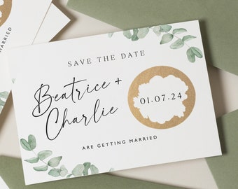 Eucalyptus Save The Date Cards, Greenery Save The Date Scratch Off Cards, Wedding Date Announcement Card, Modern Wedding Save Our Date Cards