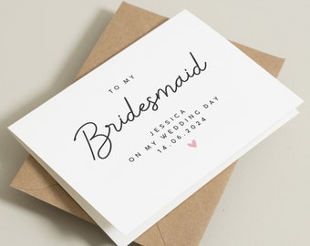 Thank You Bridesmaid Gift, Personalised To My Bridesmaid On My Wedding Day Card,  Wedding Day Card For Bridesmaid, For Her, Friend, Sister