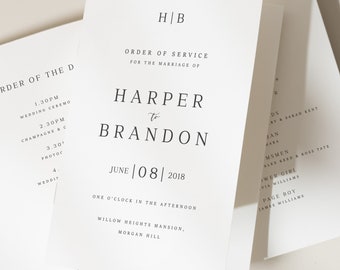 Modern Order Of Service Booklets, Elegant Wedding Civil Ceremony Booklet, Simple Order Of The Day 'Harper'