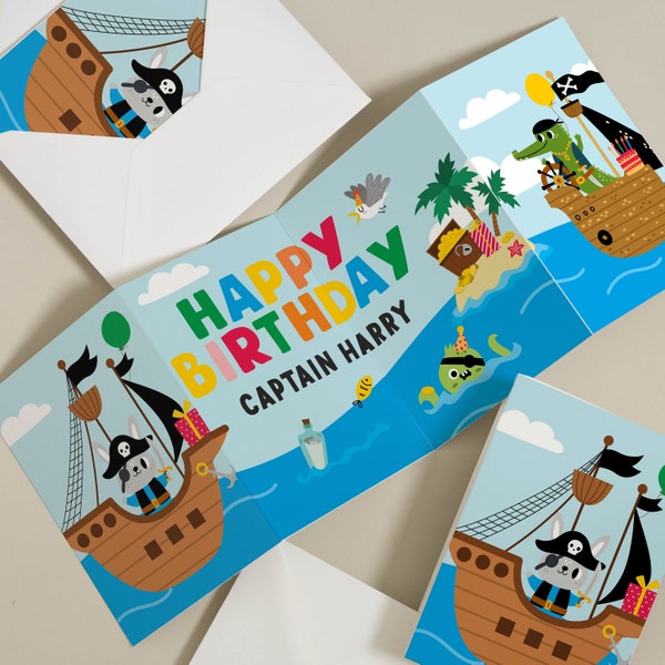 Personalised Pirate Birthday Card For Son, Pirate Themed Birthday Card With Envelope, Custom Pirate Birthday Card For Son & Daughter BC1303