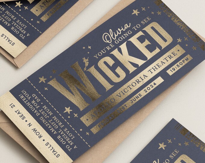 Personalised Theatre Gift Voucher, Wicked Theatre Ticket, Musical Theatre Ticket, Surprise Broadway Ticket, Scratch To Reveal, Memorabilia
