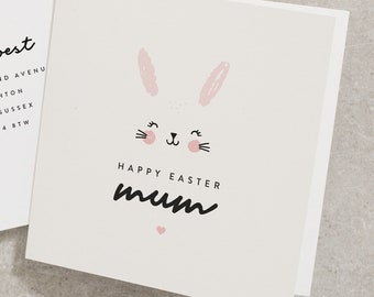 Mum Easter Cards, Bunny Easter Card, Happy Easter Card, Personalised Card, For Mum, Rabbit Easter Card, Pink Easter Card EC004