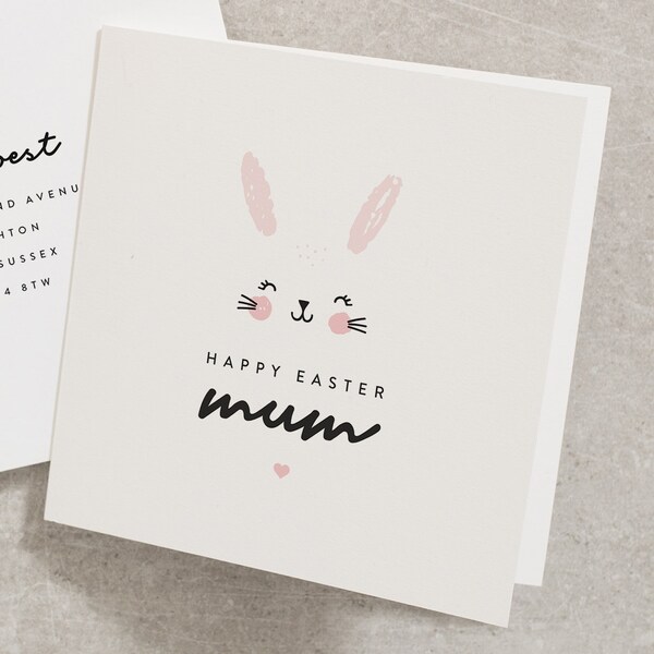 Cartes de Pâques pour maman, carte de Pâques lapin, carte Joyeuses Pâques, carte personnalisée, pour maman, carte de Pâques lapin, carte de Pâques rose EC004