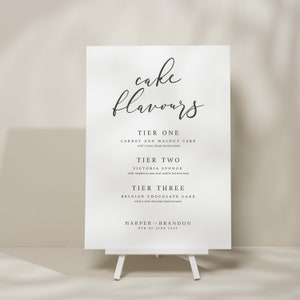 Elegant Modern Wedding Cake Menu Sign, Simple Cake Flavour Sign, Minimalistic Wedding Cake Station Sign, Wedding Stationery 'Harper'