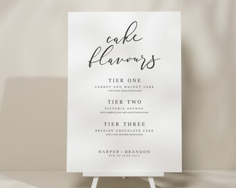 Elegant Modern Wedding Cake Menu Sign, Simple Cake Flavour Sign, Minimalistic Wedding Cake Station Sign, Wedding Stationery 'Harper'
