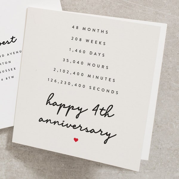Happy 4th Anniversary Card, Poem Anniversary Card For Husband, Boyfriend 4th Anniversary Card, Partner Anniversary Card With Poem AN126