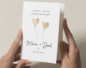 Anniversary Card For Mum and Dad, 50th Anniversary Gift For Mum And Dad, Golden Wedding Anniversary Card, Happy Anniversary Mum + Dad Card