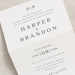 Elegant Grey Monogram Wedding Invitation With Vellum and Wax Seal, Classic Concertina Wedding Invites With Smoke Envelopes 'Harper' SAMPLE image 3