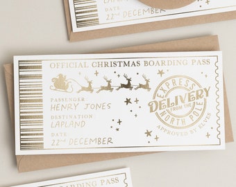Personalised Christmas Gold Foil Gift Voucher, Lapland Voucher, Surprise Christmas Holiday Gift, Surprise Trip Reveal, Experience Voucher