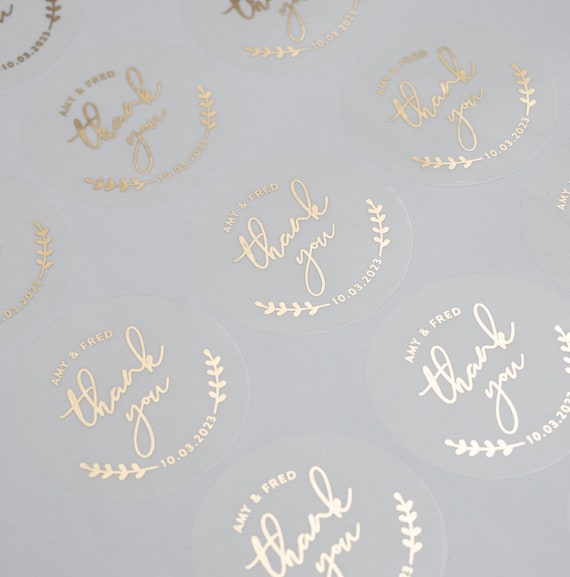 Wedding Thank You Foil Stickers for Envelopes, Custom Foil Wedding