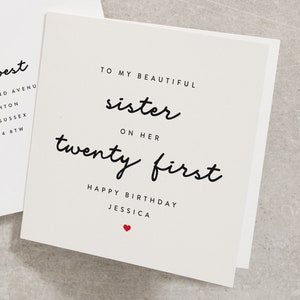 To My Beautiful Sister On Her Twenty First, Sister Birthday Card, 21st Birthday Card, Birthday Card For Sister, Sibling Birthday Card BC432