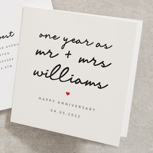 Happy First Anniversary As Newly Married Card, Happy Anniversary As Mr and Mrs Card, Personalised Anniversary Card For Husband Card AN131