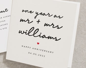 Happy First Anniversary As Newly Married Card, Happy Anniversary As Mr and Mrs Card, Personalised Anniversary Card For Husband Card AN131