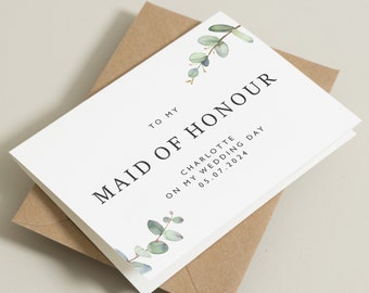 To My Maid Of Honour On My Wedding Day, Personalised Maid Of Honour Card, Thank You Maid Of Honour Card, Thank You Gift For Maid Of Honour