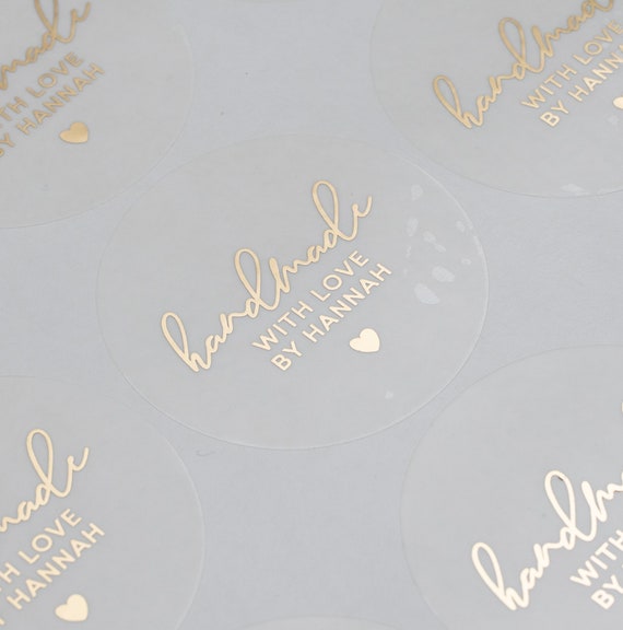 Handmade With Love Personalised Stickers, Foiled Stickers With Gold,  Silver, Rose Gold, Handmade With Love Label, Kraft Business, 51mm ST046 