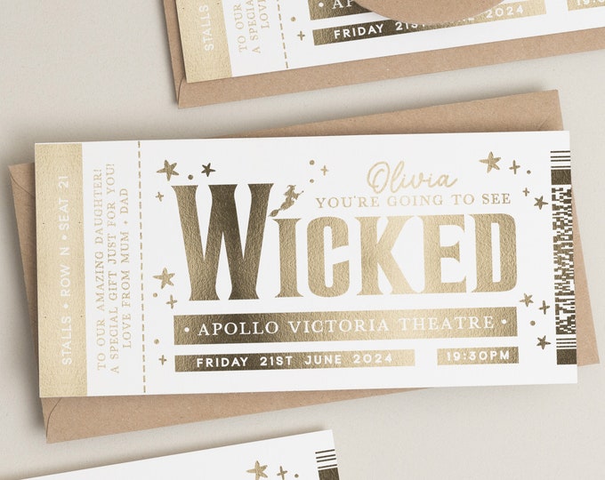 You're Going To See Wicked, Theatre Ticket, Personalised Musical Theatre Ticket, Surprise Broadway Ticket, Scratch To Reveal, Memorabilia