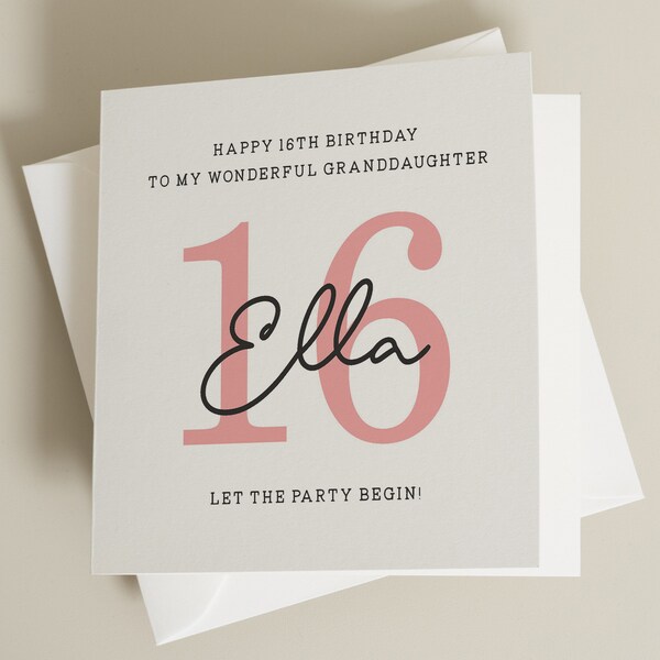 Personalised 16th Birthday Card For Granddaughter, Granddaughter 16th Birthday Card, 16th Birthday Card To Granddaughter, 16th Birthday Gift