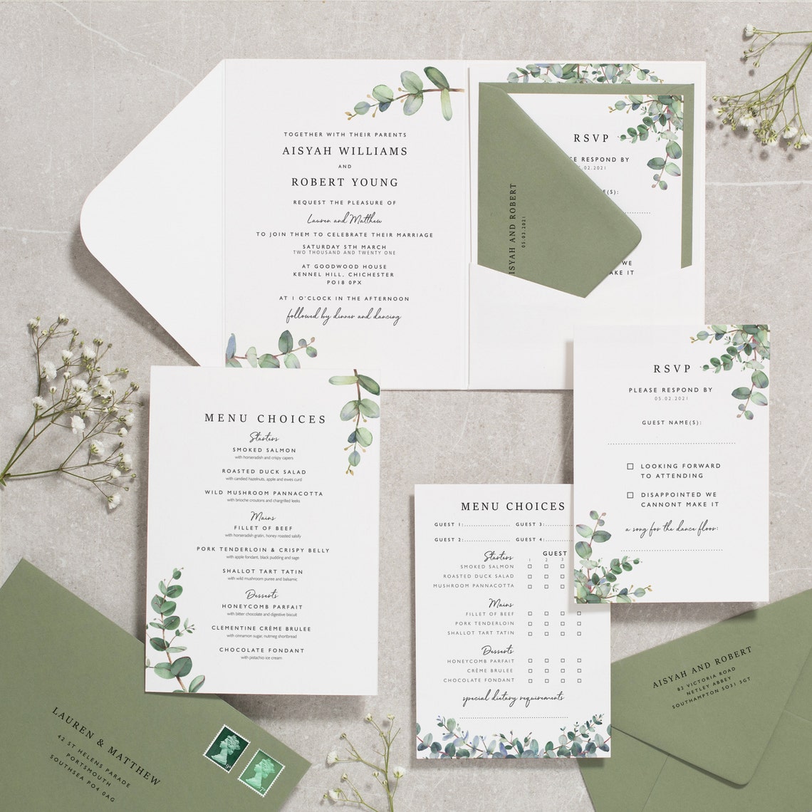 Botanical Wedding Invitations Eucalyptus Wedding Invite Sage image 1