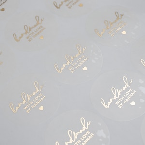 Handmade With Love Personalised Stickers, Foiled Stickers With Gold, Silver, Rose Gold, Handmade With Love Label, Kraft Business, 37mm ST046