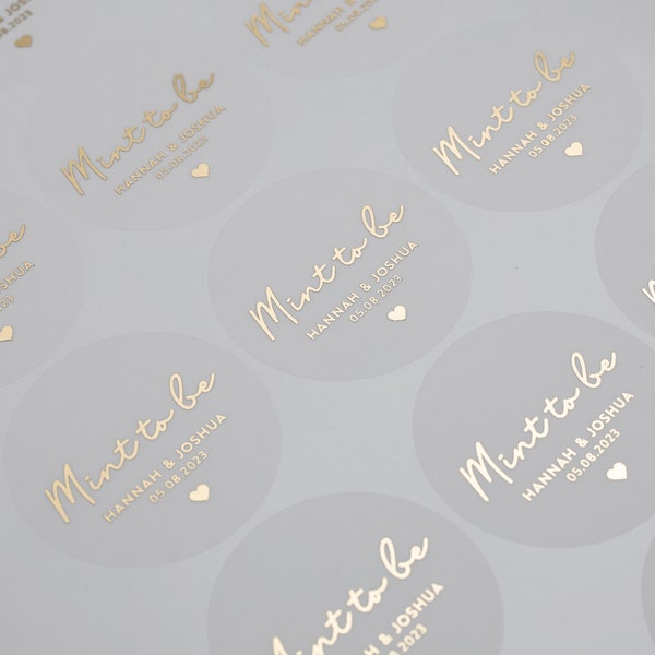 Mint als stickers bruiloft, folie sticker huwelijksgunsten, mint als etiketten, gepersonaliseerde mint als goud verijdelde stickers, 37 mm ST018