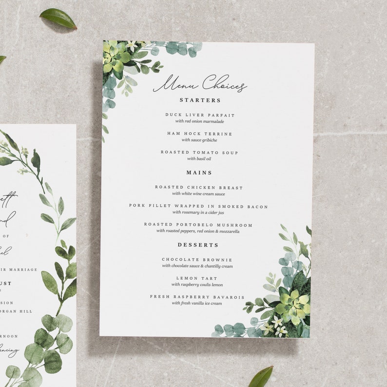 Greenery Wedding Invitation Set Green Leaf Leaves Wedding Invitations Invites Foliage Printed, Olive Green 'Alethea' SAMPLE image 3