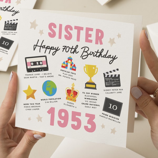 Sister 70th Birthday Card, Fact Birthday Card For Sister, Gift For Sister, Milestone Birthday Card, Gift For Sister, Born In 1953