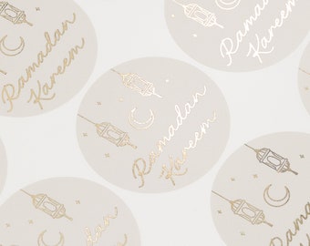 Eid Ramadan, Foil Mubarak Sticker In Gold, Silver or Rose Gold, Simple Foil Mubarak Sticker, Gift Bag, Favour Bag Sticker, Cream Sticker