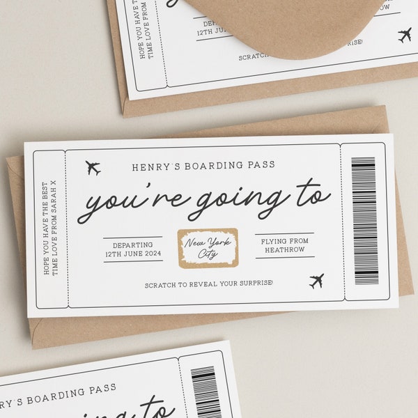 Carte d'embarquement pour une destination surprise, carte d'anniversaire surprise personnalisée, carte à gratter pour les fêtes, cadeau d'anniversaire pour lui