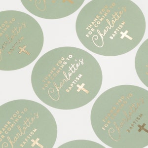 Personalised Christening Stickers, Foiled Christening/Baptism Stickers, Naming Ceremony Labels, Green Stickers, Custom Baptism Stickers