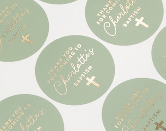 Personalised Christening Stickers, Foiled Christening/Baptism Stickers, Naming Ceremony Labels, Green Stickers, Custom Baptism Stickers