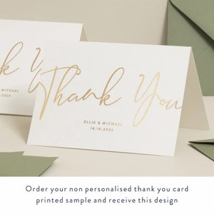 Tarjeta de agradecimiento de boda de lámina de oro de lujo, paquete múltiple de tarjetas de agradecimiento y sobres, tarjetas de lámina de oro real para invitados a la boda 'Olivia' SAMPLE WHITE