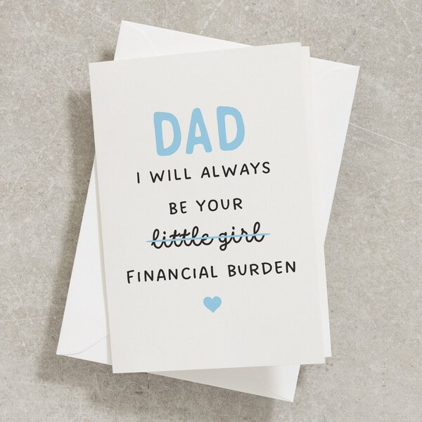 Funny Fathers Day Card From Daughter, Sarcastic Dad Card, Joke Fathers Day Card From Your Financial Burden, Funny Dad Card From Kids FC028