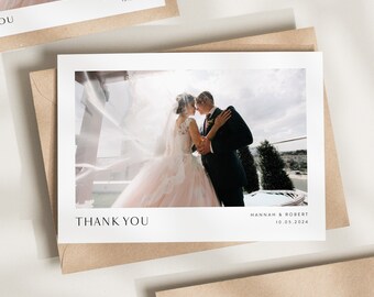 Hochzeitspostkarte Dankeskarten, gefaltete Dankeskarten Hochzeit, Hochzeits-Dankeschön, Dankeskarten, Hochzeitskarte, schlichte Hochzeitskarte mit Foto