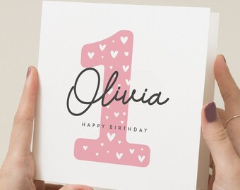 Tarjeta personalizada del 1er cumpleaños para la hija, tarjeta feliz del 1er cumpleaños de la nieta, tarjeta del 1er cumpleaños para la sobrina, linda tarjeta del primer cumpleaños