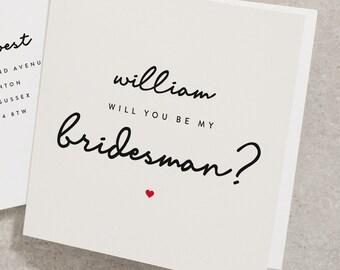 Personalised Bridesman Card, Will You Be My Bridesman, Wedding Will You Be Card, Any Name, Bridal Party, With Envelope, Request Card WY069