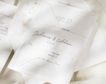 Modern Wedding Invitations, Minimalistic Postcard Wedding Suite, With Envelope Liners, Simple Invitation Suite 'Juliana' SAMPLE