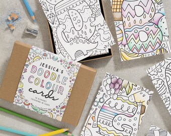 Childrens Colouring In Pages for Kids, Personalised Colouring in Cards Gift Box Set, Childrens Birthday Gift Idea, Colouring Sheets Book