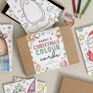Christmas Card Colouring Gift Set, Christmas Stocking Filler, Christmas Eve Box, Children's Colouring In Set, Christmas Colouring Gift Set