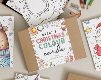 Christmas Card Colouring Gift Set, Christmas Stocking Filler, Christmas Eve Box, Children's Colouring In Set, Christmas Colouring Gift Set