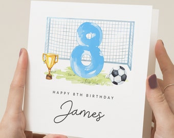 Tarjeta de cumpleaños de fútbol, tarjeta personalizada del octavo cumpleaños, tarjeta del octavo cumpleaños para el hijo, tarjeta del octavo cumpleaños para el nieto, para el sobrino